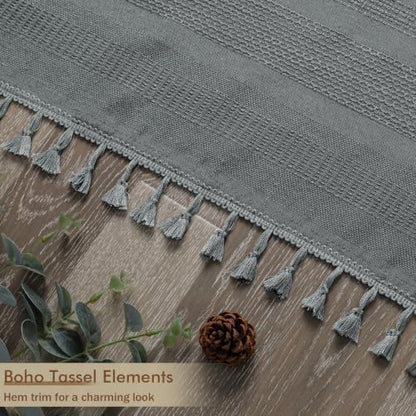 OVZME Small Stall Shower Curtain - Linen Textured Bathroom Curtain with Boho Tassel, Heavy Duty Farmhouse Bath Decor for RV Camper, Machine Washable, 36Wx72L Inches, Light Grey