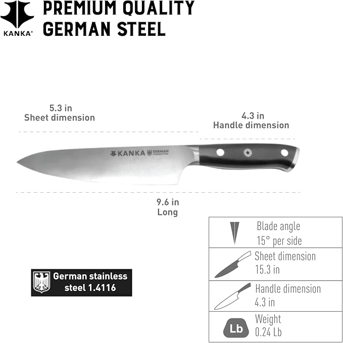 KANKA 5 Inch Utility Kitchen Knife – German Stainless Steel Professional Cutlery with Premium Fiberglass Handle, Razor Sharp Blade for Cutting, Slicing, Carving, Peeling, Fruit & Meat