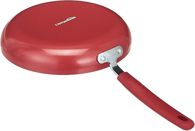 Amazon Basics Non-Stick Cookware Set, Pots and Pans with Lids, Aluminum, Dishwasher Safe, Oven Safe, Red, 12-Piece