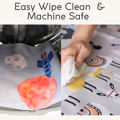 Splat Mat for Baby – Under High Chair Floor Mat Protects Wood, Vinyl and Carpet from Spills – Waterproof 4 Layer Baby Mat with Anti-Skid Backing Deters Bunching and Sliding (51” x 51”)