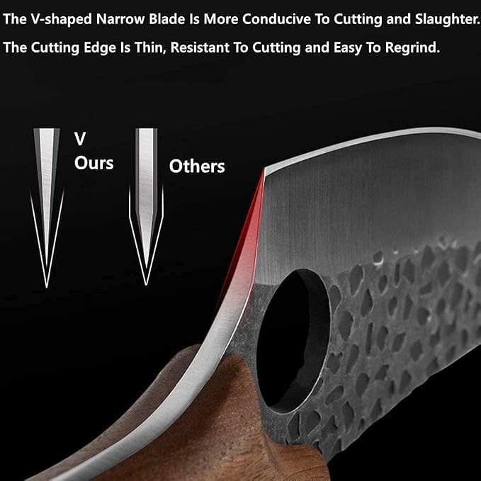 Huusk Viking Knives, Japanese Style Meat Cleaver Knives, Forged Boning Knife with Sheath, High Carbon Steel Chef Knives for Kitchen, Camping or BBQ Thanksgiving Christmas Gifts