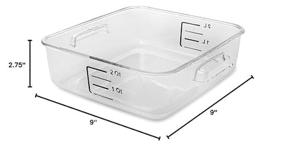 Rubbermaid Commercial Products, Space Saving Square Food Storage Container, 2 Quart, Clear, for Kitchen/Sous Vide/Meal Prep