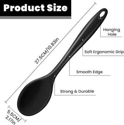 GEEKHOM Silicone Cooking Spoons, 2 Pieces 11" Heat Resistant Silicone Kitchen Utensils Set Large Serving Stirring Spoons for Non Stick Cooking, Mixing, Basting, Baking, Red