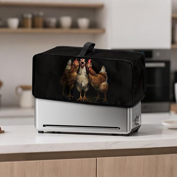 Chicken Toaster Cover 2 Slice Black Cover for 2 Slice Slim Toaster, Easy to Fold and Carry Machine Washable Dust Covers for Kitchen Appliances