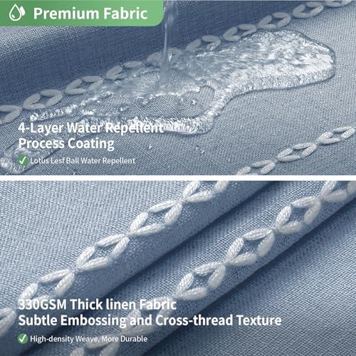 eachope Boho Farmhouse No Hook Shower Curtain Set with Snap-in Fabric Liner,Heavy-Duty Linen Textured Rustic Striped Design,Water-Repellent with Tassels and Sheer Window,Blue,71x74