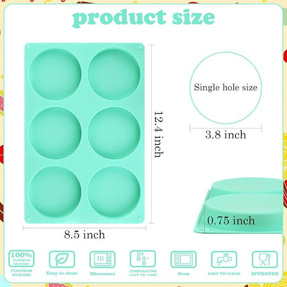 3Pcs Silicone Muffin Top Pan, 4Inch Muffin Top Pans Non-stick, 6-Cavity Round Baking Molds for Mini Cake, Muffin Top, Dessert, Hamburger, Sandwiches Making