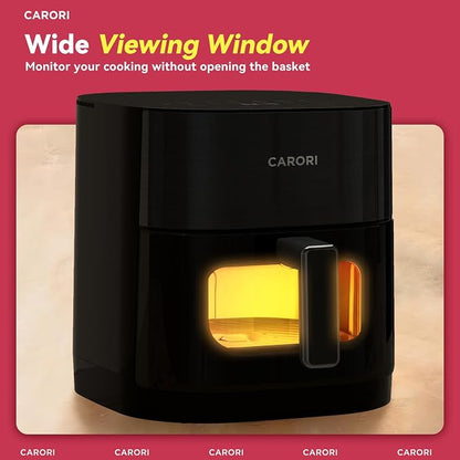 CARORI 6 Qt Dual Heat Air Fryer with Viewing Window, 14 Presets, 1700W, No-Flip Top and Bottom Heating, 392°F Max, Nonstick Dishwasher-Safe Basket, Black