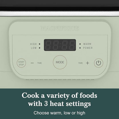 MAGNIFIQUE 6 Quart Programmable Slow Cooker Removable Healthy Nonstick Pot - Small Kitchen Appliance for Family Dinners - Serves 6+ People - Heat Settings: Keep Warm Sage Green