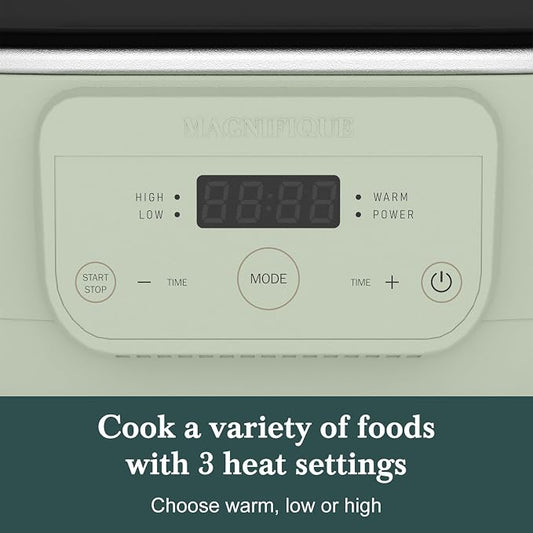 MAGNIFIQUE 6 Quart Programmable Slow Cooker Removable Healthy Nonstick Pot - Small Kitchen Appliance for Family Dinners - Serves 6+ People - Heat Settings: Keep Warm Sage Green