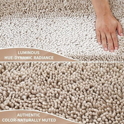 Yimobra Large Bathroom Rug Non Slip 36x24 Inch, Extra Thick Soft Absorbent Chenille Bath Mat, Machine Washable Quick Dry Bath Rugs for Bathroom Floor, Tub and Shower, Home Decor Accessories, Khaki