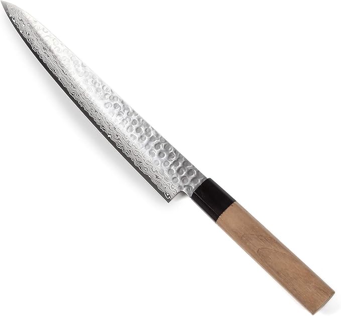 Japanese Sujihiki Knife Hammered Damascus VG-10 46 Layer Octagonal Walnut Handle, Slicer 9.5-inch (240mm)