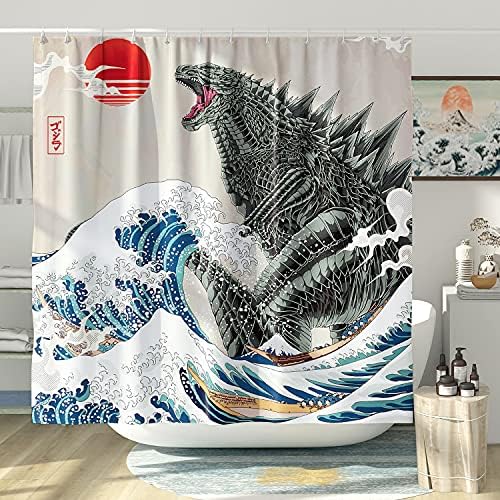 Funny Tall Shower Curtain Set, Fun Anime Monster Shower Curtains for Bathroom Cool Asian Japanese Bathroom Decor Polyester Fabric-72" x 78"