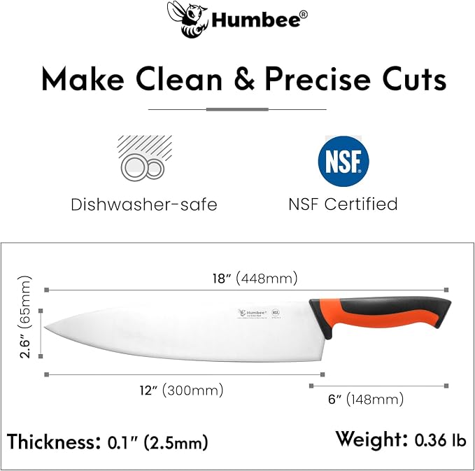 12-Inch Chef Knife, NSF Certified Razor-Sharp High Carbon Stainless Steel Blade – Ergonomic Color Coded Handle, Non-Slip Grip Kitchen Knife, DT-10 Series, Orange