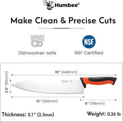 12-Inch Chef Knife, NSF Certified Razor-Sharp High Carbon Stainless Steel Blade – Ergonomic Color Coded Handle, Non-Slip Grip Kitchen Knife, DT-10 Series, Orange