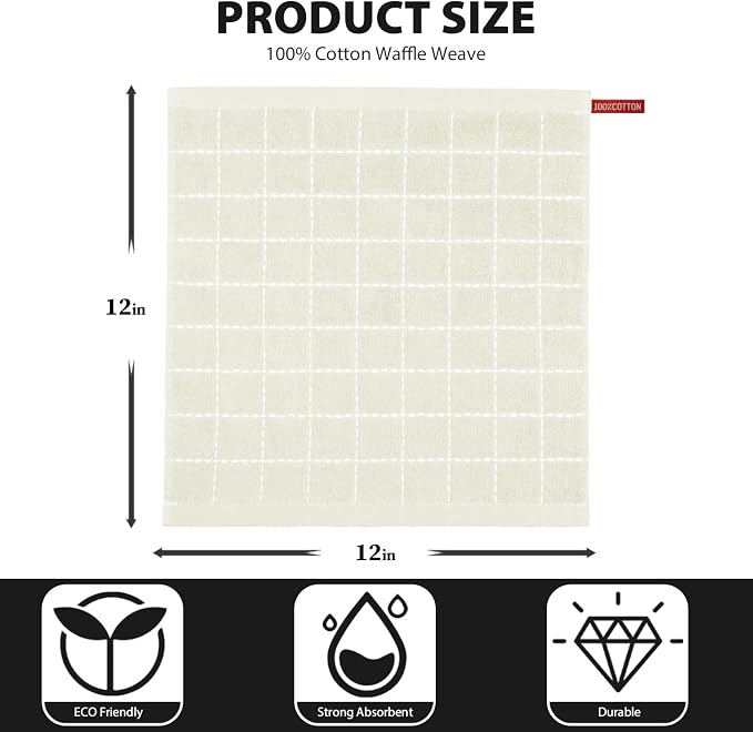 Nialnant 6 Pack Dish Cloths for Washing Dishes, 100% Cotton Reusable Cleaning Rag,Ultra Soft Absorbent, Quick Drying Dish Towels for Kitchen,12x12 Inches Beige