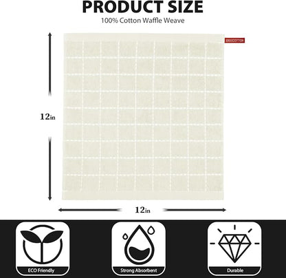 Nialnant 6 Pack Dish Cloths for Washing Dishes, 100% Cotton Reusable Cleaning Rag,Ultra Soft Absorbent, Quick Drying Dish Towels for Kitchen,12x12 Inches Beige