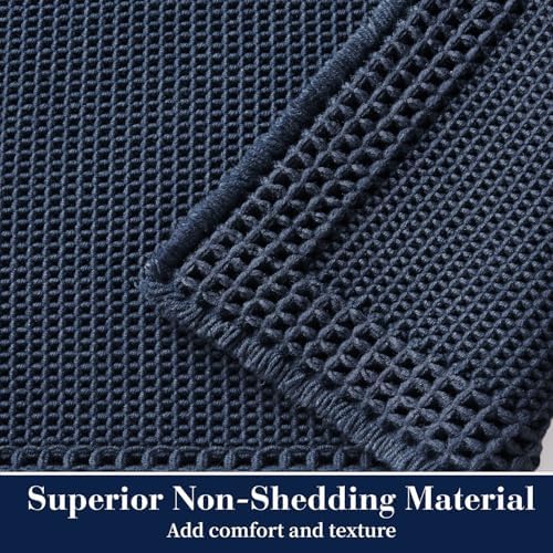 RESARE Waffle Bathroom Runner Rugs, Non Slip Boho Bath Mat 24"x48" Navy
