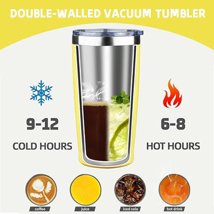 20 oz Tumbler with Lids and Straws, Stainless Steel Insulated Coffee Tumbler, Double Wall Vacuum Insulated Travel Mug Cup, Leakproof Thermal Coffee Cup for Hot and Cold Drinks (Yellow)