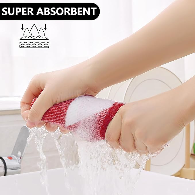 Homaxy Kitchen Towels and Dishcloths Set, 12 x 12 and 13 x 28 Inches, Set of 8 Bulk Cotton Waffle Weave Check Plaid Kitchen Towels, Super Soft and Absorbent Dish Towel, White & Red