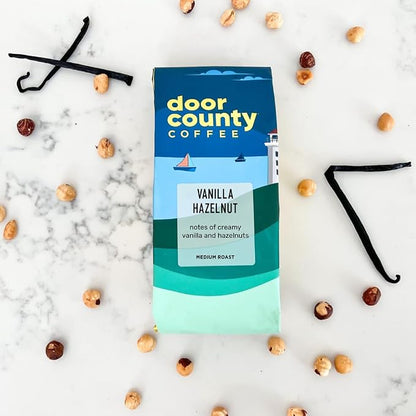 Door County Coffee Vanilla Hazelnut Flavored Ground - 10 oz Bag - Flavored Ground Medium Roast - 100% Specialty Arabica - Flavored Gourmet - Vanilla Hazelnut Flavor