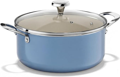 Redchef Ceramic Stock Pot, Induction Cooking Pot with Glass Lid for Soup, 5Qt Stockpot Nonstick Soup Pot, Even Heating, Stay-Cool Handles,Fits All Stoves, Oven/Dishwasher Safe, PFAS Free (Blue)