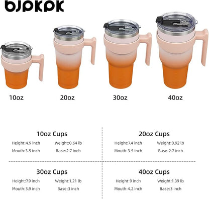 BJPKPK Tumbler With Handle And Straw 10 oz Insulated Tumblers With Lid Stainless Steel Coffee Cups,Coral