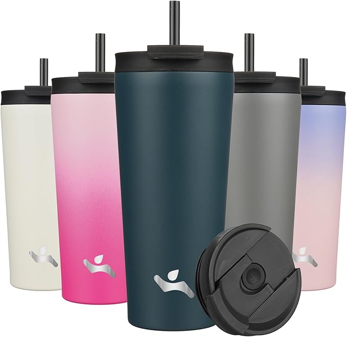 Konokyo 22 OZ Insulated Tumbler with Lid and 2 Straws Stainless Steel Water Bottle Vacuum Travel Mug Coffee Cup,Navy Blue