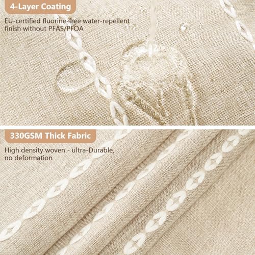 Seenus Boho Farmhouse Shower Curtain and Fabric Liner Set, Heavyweight Linen Textured Fabric Shower Curtain Beige with Tassels, 2 in 1 Waterproof Fabric Shower Curtain Set for Bathroom, 72x72 Inch