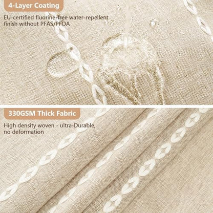 Seenus Boho Farmhouse Shower Curtain and Fabric Liner Set, Heavyweight Linen Textured Fabric Shower Curtain Beige with Tassels, 2 in 1 Waterproof Fabric Shower Curtain Set for Bathroom, 72x72 Inch