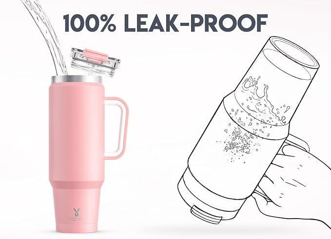 Meoky 40 oz Tumbler with Handle and Straw, Insulated Tumbler with Lid and Straw, Stainless Steel Travel Mug, Keeps Cold for 34 Hours, 100% Leak Proof, Fits in Car Cup Holder (Blush)