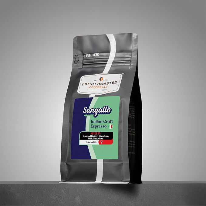 Fresh Roasted Coffee, Sangallo Italian Craft Artisan Blend Whole Bean Coffee, Medium Roast, Kosher, 12 oz
