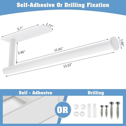 theaoo White Paper Towel Holder - Under Cabinet Paper Towel Holder for Kitchen, Adhesive Paper Towel Roll Rack for Bathroom Towel, Wall Mounted Paper Towel Rack, SUS304 Stainless Steel