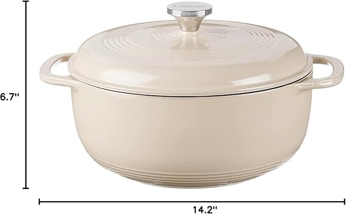 Lodge Essential Enamel Cast Iron Dutch Oven with Lid 7.5 Quart - Oven-Safe Enamel Cookware up to 500° F - Heat-Retaining Braising & Roasting Pot - Non-Toxic Cookware - Sandalwood