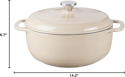 Lodge Essential Enamel Cast Iron Dutch Oven with Lid 7.5 Quart - Oven-Safe Enamel Cookware up to 500° F - Heat-Retaining Braising & Roasting Pot - Non-Toxic Cookware - Sandalwood