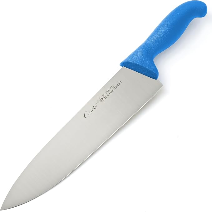 CURTA 10-inch Commercial-Grade Chef's Knife, NSF Listed, Ergonomic, Non-slip Blue Handle, High Carbon 420 Stainless Steel Forged Blade Straight Edge, Dishwasher Safe, Rust Proof