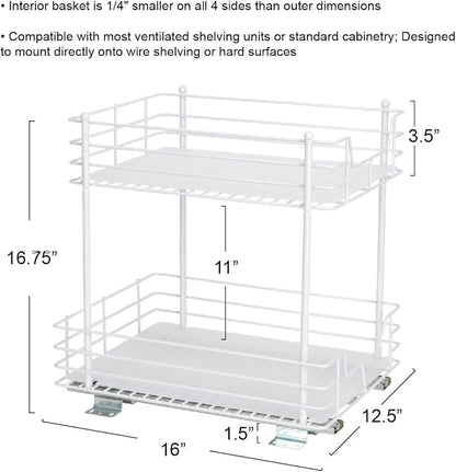 Household Essentials White Steel Two-Tier Pantry Organizer with Plastic Accents
