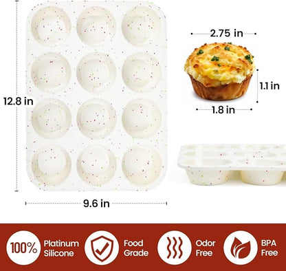 CAKETIME Silicone Muffin Pan, Regular Size Muffin Pan for Baking 12 Cups Non Stick Silicone Cupcake Pan 1 Pack Confetti