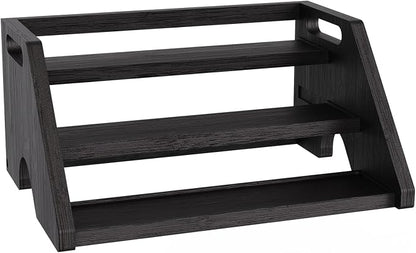 Bamboo Spice Rack Organizer -3-Tier Spice Rack for Countertop,Cabinet Spice Rack Organizer for 18 Spice Jars(4oz)，Step Shelf(black)
