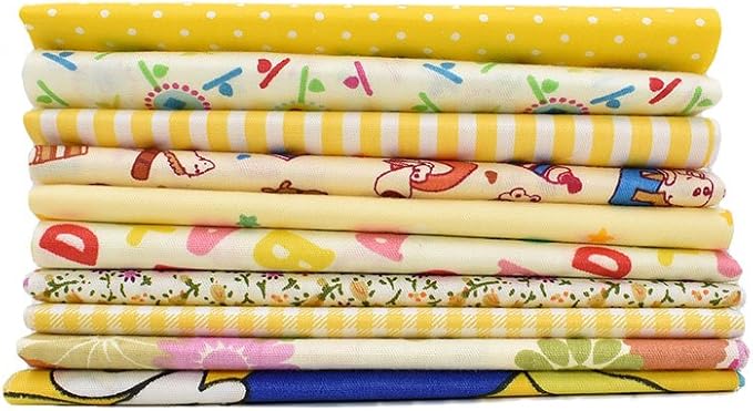 10pcs 12 x 12 inches (30cmx30cm) Print Yellow Series Fabric Bundle Squares Patchwork DIY Sewing Scrapbooking Quilting Pattern Artcraft