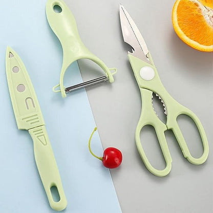 Magicorange Travel Cutting Board Set, 4 Pcs Portable Mini Camping Plastic Cutting Board Set & Stainless Steel Knife with Sheath, Fruits & Vegetable Peeler Scissors (Green)