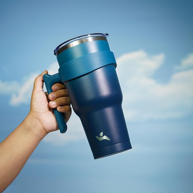 Konokyo 40 oz Tumbler with Handle and 2 Straw 2 Lid, Insulated Water Bottle Stainless Steel Vacuum Cup Reusable Travel Mug,Indigo Black