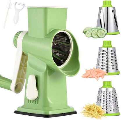 Rotary Cheese Grater Hand Crank Transparent - Shredder Slicer Grinder 3 Stainless Steel Blades, Stable Suction, Labor-Saving Handle, Safe Kitchen Tool for Cheese, Vegetable, Nuts, Chocolate
