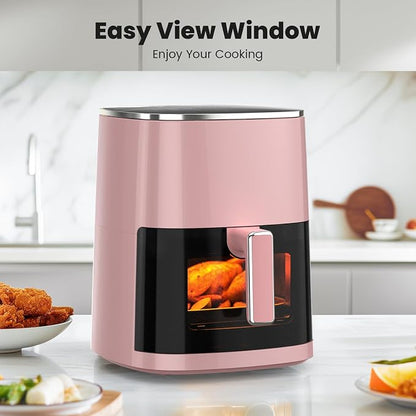 Sweetcrispy 6QT Air Fryer with Window, Square Airfryer Oven 12-in-1 for Family, 400°F Rapid Air Crispy Technology, Roast Bake Dehydrate, Nonstick & Easy-Clean Basket, Pink