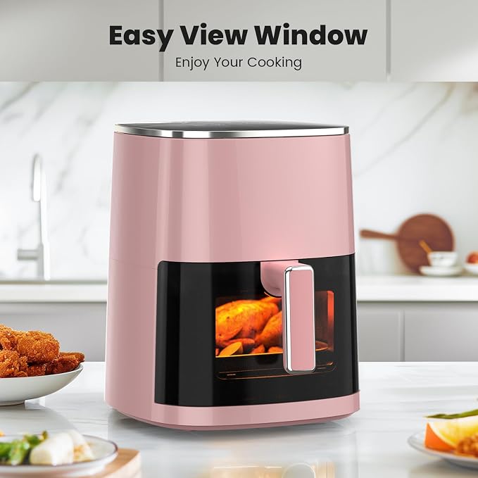 Air Fryer, 6QT Square Airfryer with Visual Window, 400°F Fast Heating Air Fryers Oven with Timer, Auto-Off, Non Toxic & Non Stick, Multiple 12 Modes for Roast, Bake, Dehydrate, Fry, Reheat
