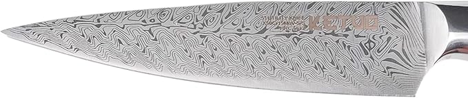 Ketuo Professional Chef Knife Damascus Carbon Steel with Laser Pattern Blade and Black Pakka Wood (5 Inch Utility Knife)