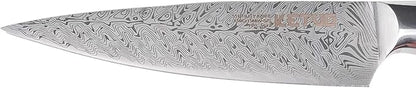 Ketuo Professional Chef Knife Damascus Carbon Steel with Laser Pattern Blade and Black Pakka Wood (5 Inch Utility Knife)