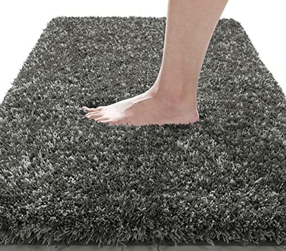 Yimobra Luxury Bathroom Rugs, Fluffy Bath Mats, Non Slip, Water Absorbent Microfiber, Machine Washable, Plush Runner Shower Rug, Thick Mat for Bathroom Floor/Tub, 60" X 24", Light Gray and Black Gray