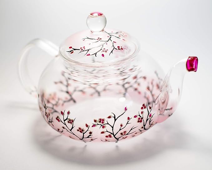 Cherry Blossom Teapot with Cups and Saucers Elegant Tea Set Women Hand Painted Personalized Mother's Day Gift Handmade Luxurious Tea Accessories for Tea Party Japanese Style Teapot Set