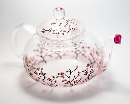 Cherry Blossom Teapot with Cups and Saucers Elegant Tea Set Women Hand Painted Personalized Mother's Day Gift Handmade Luxurious Tea Accessories for Tea Party Japanese Style Teapot Set