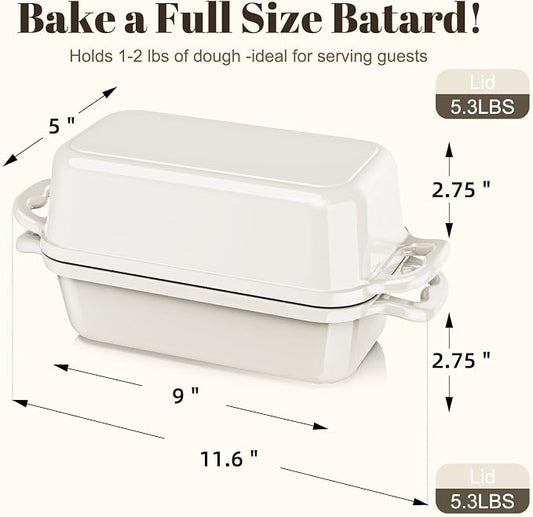 Enameled Cast Iron Sourdough Bread Dutch Oven, Cast Iron Loaf Bread Pan for Homemade Bread Baking, 2PCS 8.5 x 4.5 Inch Meatloaf Pan with Lid, Oven Safe, Cream